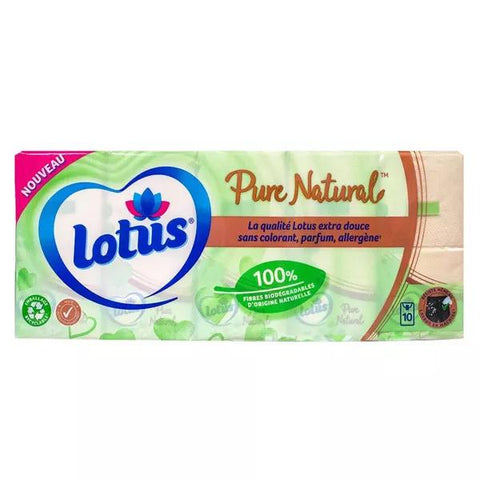 Lotus Taschentücher Pure Natur 10 Packungen à 10 Taschentücher