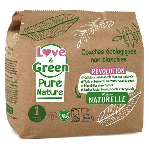 Love & Green Change Bébé Pure Nature Windel Ökologisch Größe 1 32 Stück