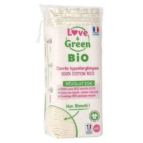 Love & Green Baby-Hygiene Bio-Quadratische Baumwollpads 60 Stück