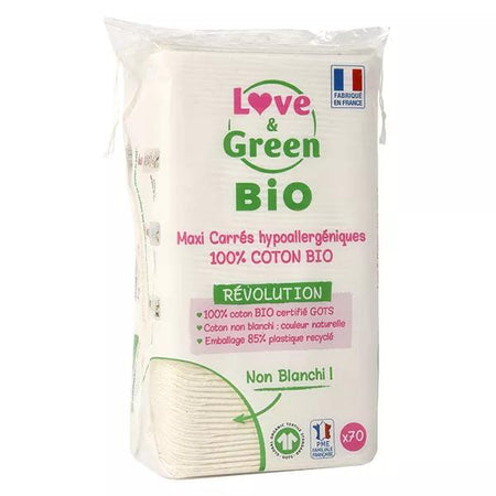 Love & Green Hygiène Bébé Coton Maxi Carré Bio 70 unités