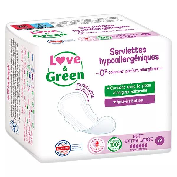 Love & Green Serviette hygiénique féminine hypoallergénique Nuit Extra Large (9 unités)