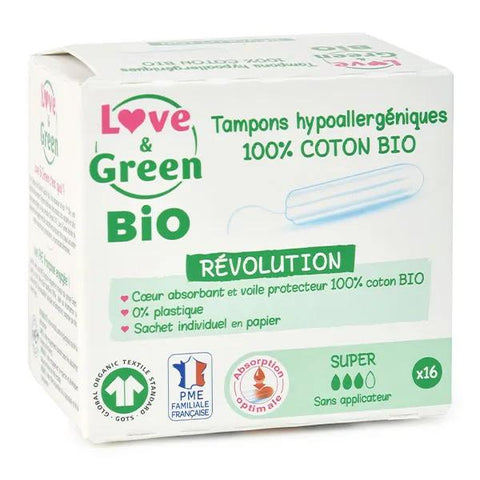 Love & Green Damenhygiene Tampon Hypoallergen Super Bio (16 Stück)