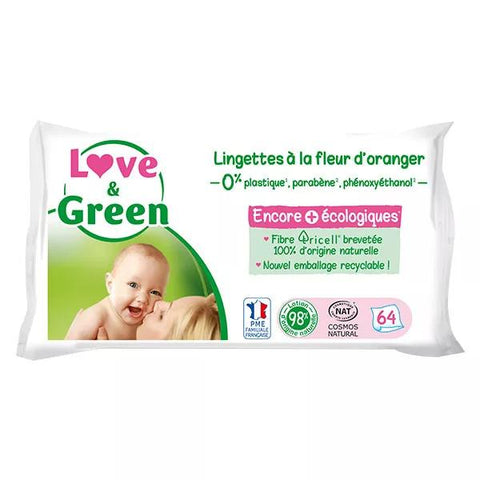 Love & Green Hypoallergenic Orange Blossom Wipes 64 wipes