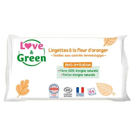 Love & Green Hypoallergene Feuchttücher mit Orangenblüten 64 Tücher