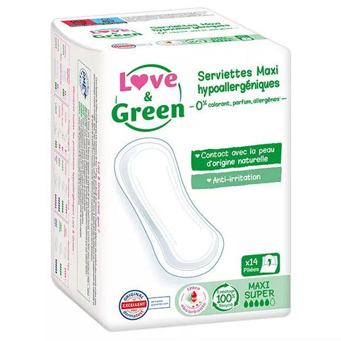 Love & Green Hypoallergene Maxi-Super Binden (14 Stück)