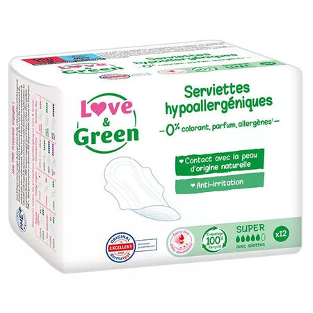 Love & Green Serviettes Hypoallergéniques Super 12 unités