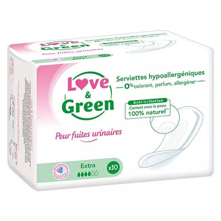 Love & Green Serviettes pour Fuites Urinaires Extra 10 unités