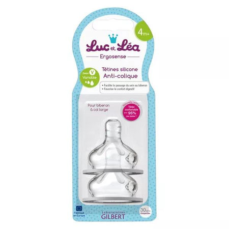 Luc et Léa Tétines Silicone Anti-Colique 4m+ Débit Variable Lot de 2