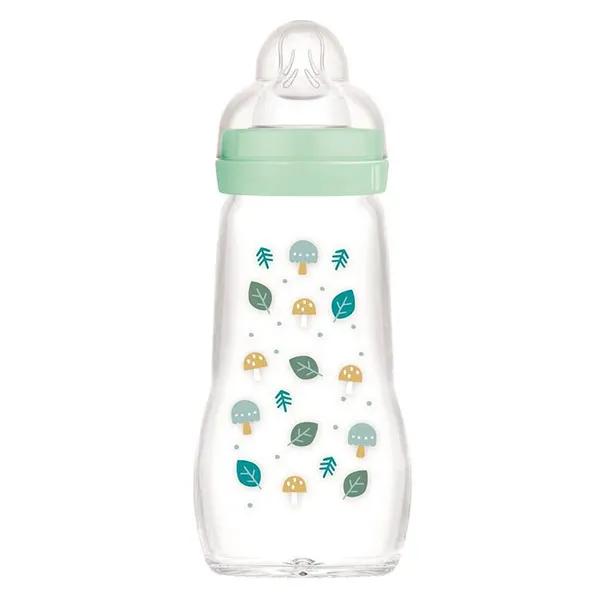 MAM Biberon Verre +2mois Motif Feuillages champignons 260ml