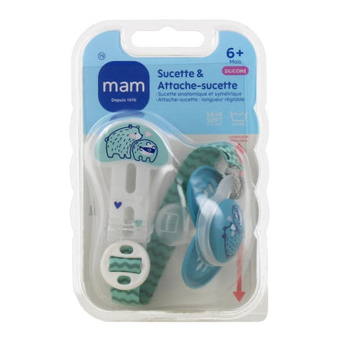 Mam Schnuller & Schnullerkette Set 0-6 Monate Silikon Farbe zufällig