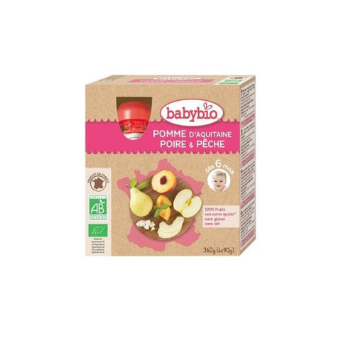 Babybio Fruits Quetschbeutel Apfel Birne Pfirsich +6m Bio 4 x 90g