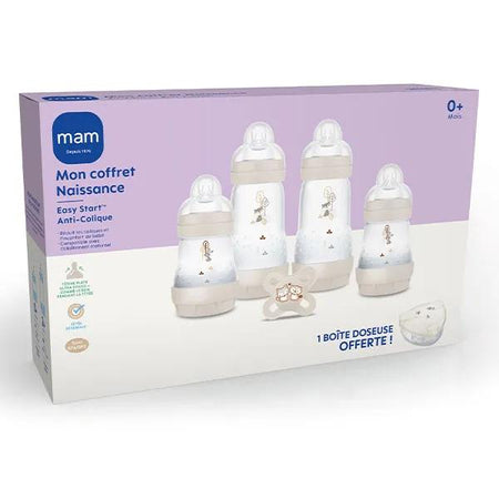 MAM Easy Start Anti Colique 1er Âge Coffret Naissance Sable - 4 Biberons + 1 Sucette + 1 Boîte Doseuse