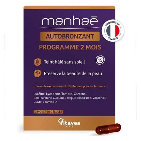 Manhaé - Selbstbräuner - Sonnengebräunter Teint ohne Sonne - Erhält die Schönheit der Haut - 60 Kapseln