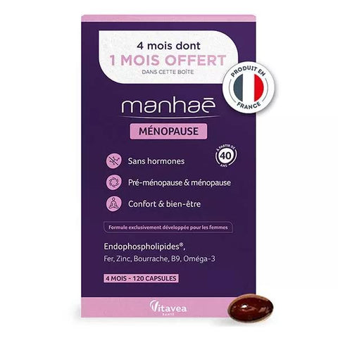 Manhaé Menopause - Folsäure, Omega 3 - 120 Kapseln - 4 Monate
