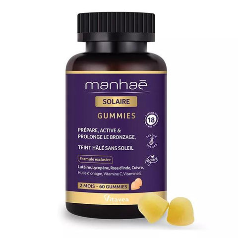 Manhaé Solaire Gummies Bereitet die Bräunung vor, aktiviert sie und verlängert sie 60 Gummies