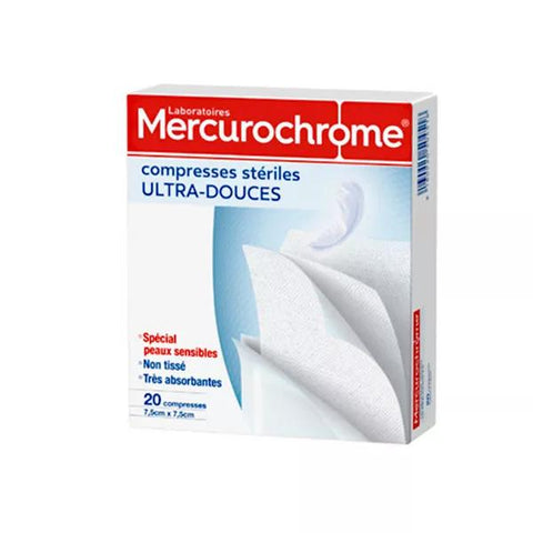 Mercurochrome Sterile Ultraweiche Kompressen 7,5cm x 7,5cm 20 Kompressen