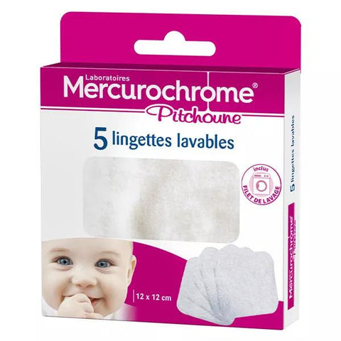 Mercurochrome Hygiene und Pflege Waschbare Tücher 5 Stück + Waschbeutel