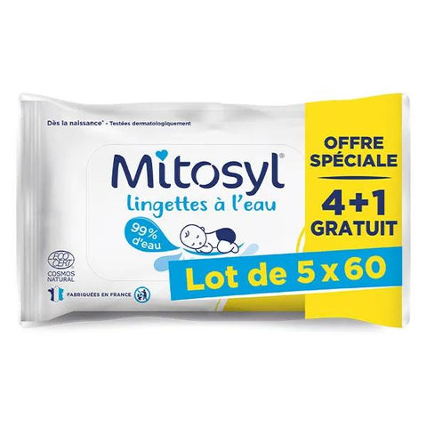 Mitosyl Wasser-Babytücher – 5 Packungen à 60 Tücher – EG LABO
