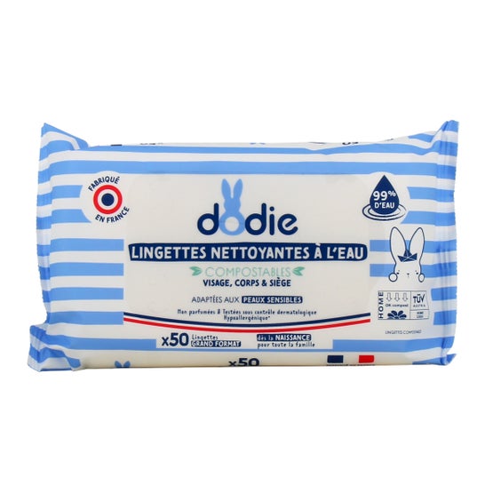 Dodie Lingettes Nettoyantes À L’Eau Compostables 50 Lingettes