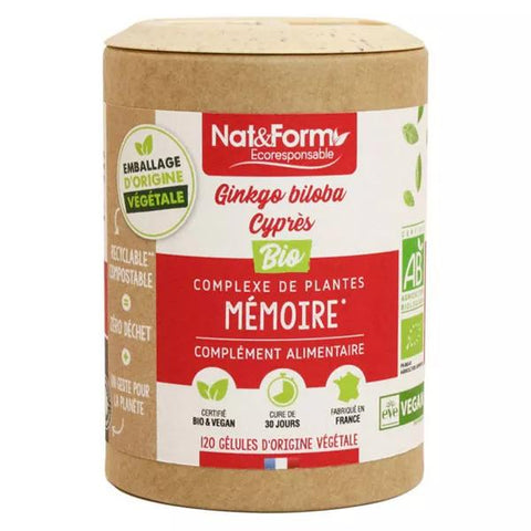 Nat & Form Écoresponsable Ginkgo Biloba Zypresse Bio 120 Kapseln