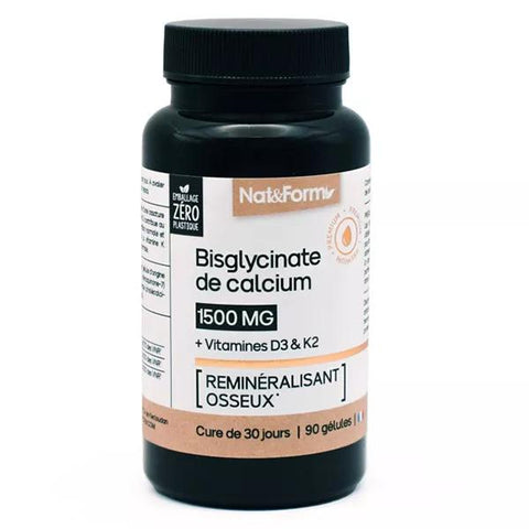 Nat & Form Nature Calcium Bisglycinat + Vitamine D3 & K2 Knochenremineralisierung 90 Kapseln