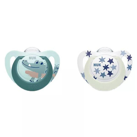 Nuk Sucette Starlight Silicone +18m Crocodile Bleu Étoiles Lot de 2