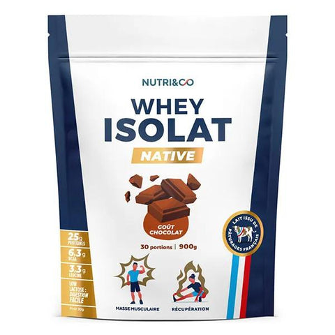 Nutri&Co Natives Whey-Isolat Protein 94% Pulver - Geschmacksrichtung Schokolade - 900g