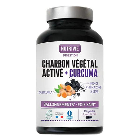 Nutrivie Charbon Végétal Activé Curcuma Végan 120 gélules