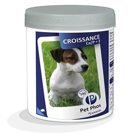 Pet Phos Croissance CA/P = 2 - Wachsende Welpen und trächtige oder säugende Hündinnen, die mit einer hausgemachten Ration gefüttert werden - 100 Einheiten