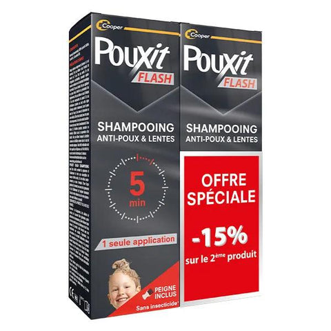 Pouxit Flash Shampoo zur Behandlung von Läusen und Nissen, Doppelpack 2x 100ml