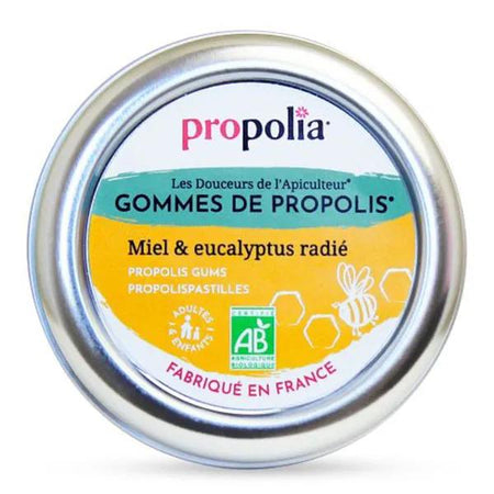 Propolia Bio Gommes de propolis, miel et eucalyptus radié Adoucit la gorge - 45 gr