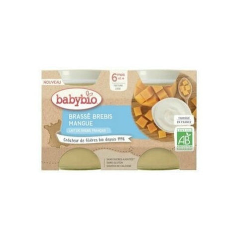 Babybio Milchdesserts, Becher mit Schafsmilch-Joghurt, Mango, +6m, Bio, Doppelpack 2 x 130g