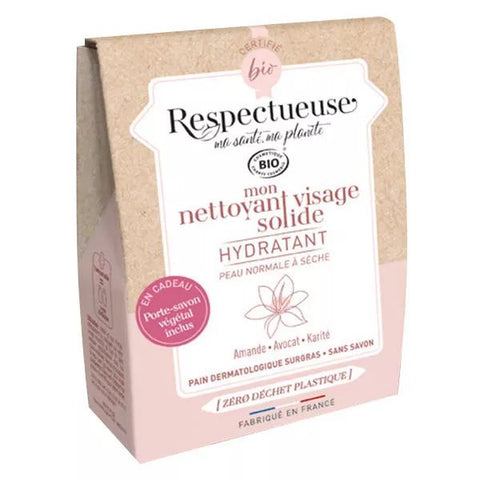 Respektvolle Bio Feuchtigkeitsspendende Feste Gesichtsreinigung 35g + Kostenlose Pflanzliche Seifenschale
