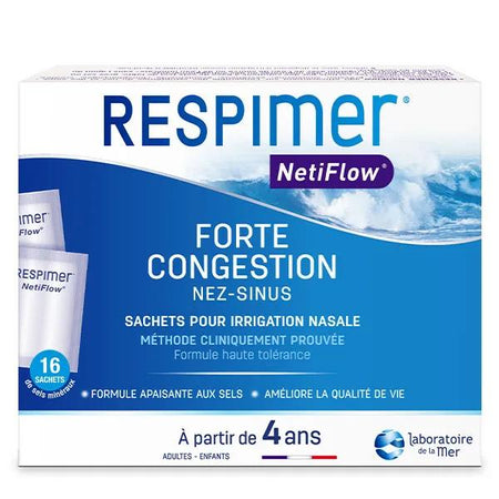 Respimer Netiflow Recharge pour Irrigation Nasale Eau de mer Nez Sinus 16 Sachets