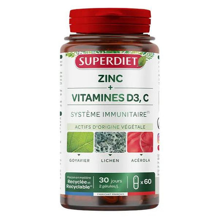 Superdiet Energie Défense Zinc et Vitamine D3, C - Cure de 30 jours