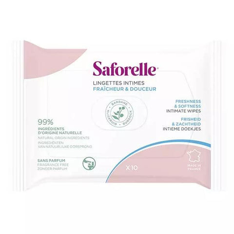 Saforelle Intimpflege & Hygiene Biologisch abbaubare Feuchttücher Pocket 10 Stück