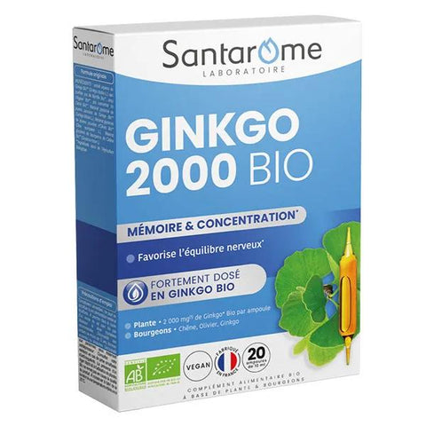 Santarome Bio - Gingko Bio 2000 - Unterstützt das Gedächtnis - 20 Ampullen