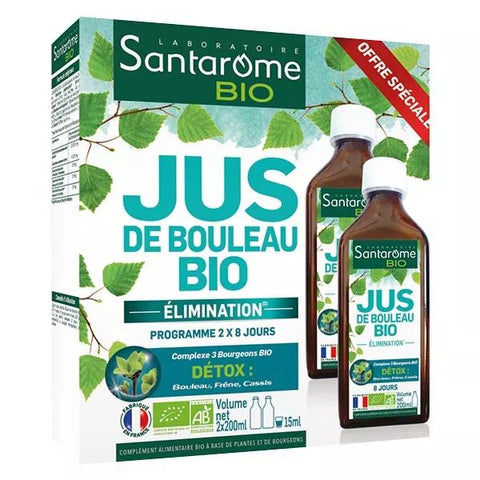 Santarome Bio Bio-Birkensaft – Entwässert & Entgiftet – 2 x 200 ml Packung