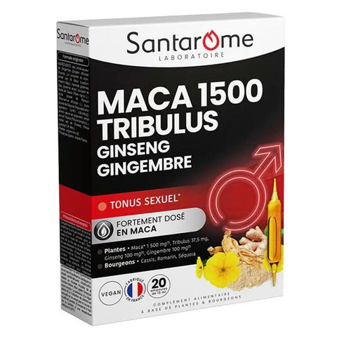 Santarome Bio Maca 1500 Tribulus Ginseng Ingwer Sexuelle Vitalität 20 Ampullen