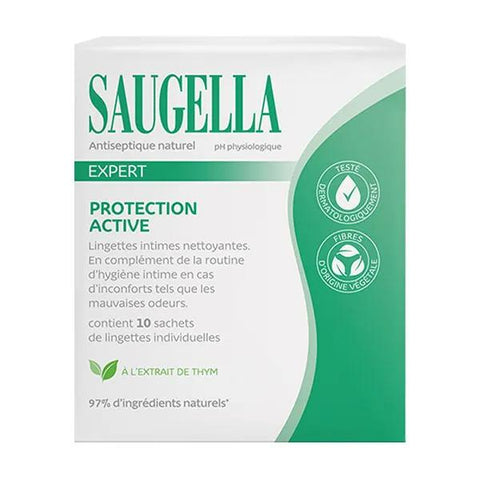 Saugella Natural Antiseptic Cleansing Intimate Wipes - Pack of 10 Wipes