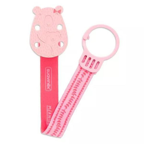 Suavinex Bear Dummy Clip with Pale Pink Ribbon