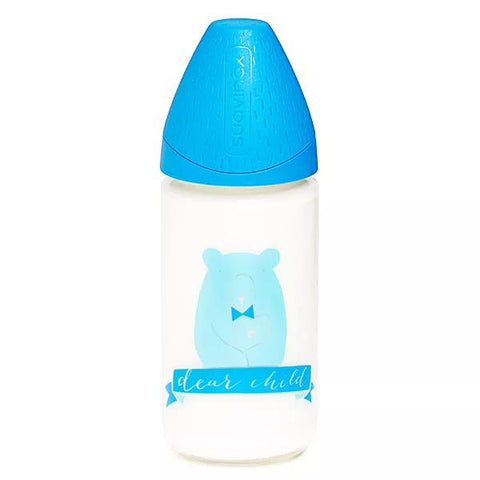 Suavinex Biberon en Verre Meaningful Life Bleu Housse Silicone (240 ml)