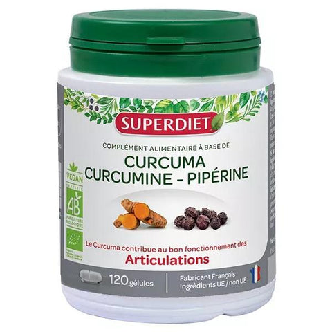 Superdiet Organic Joints Turmeric Curcumin Piperine 120 Capsules