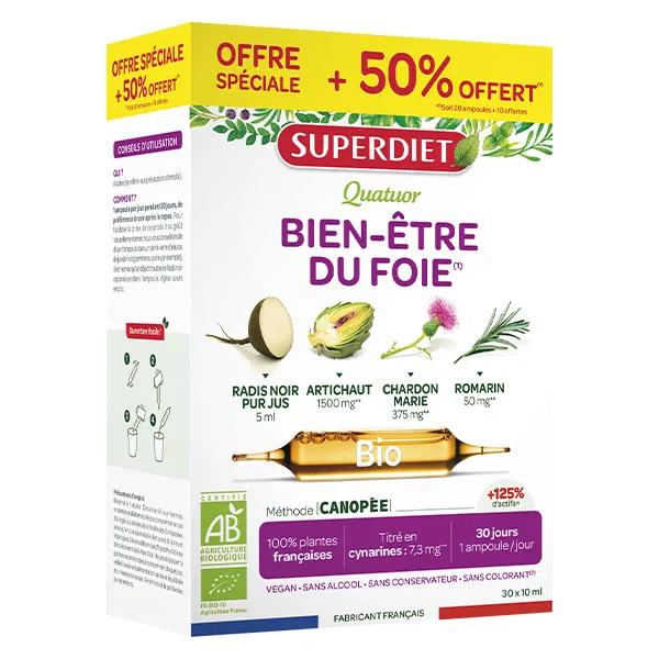 Superdiet Quatuor Bien-Être Foie Bio - 20 + 10 ampoules offertes