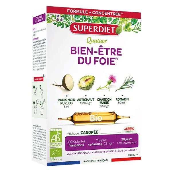 Superdiet Quatuor Bio Bien-Etre du Foie 20 ampoules de 10ml