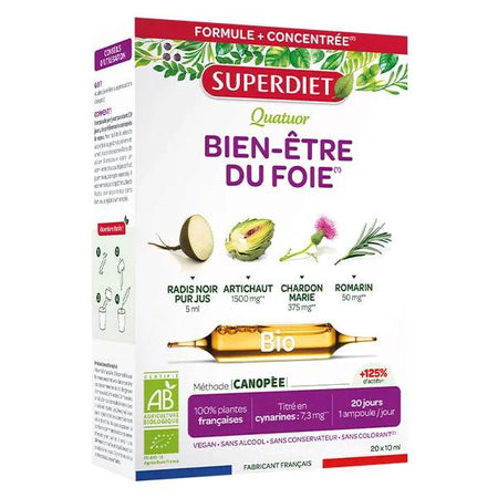 Superdiet Quatuor Bio Bien-Etre du Foie 20 ampoules de 10ml