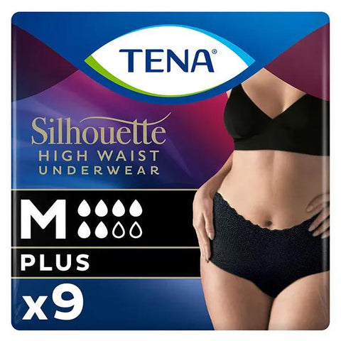 TENA Silhouette High Waist Black Underwear Plus Size M 9 Count