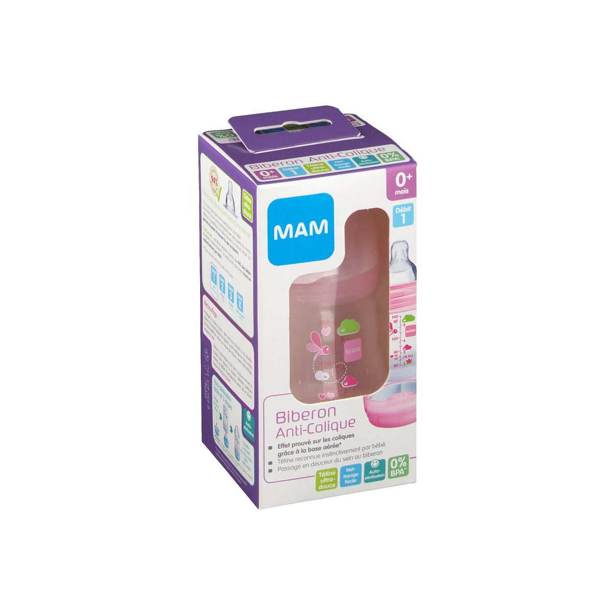 Mam Easy Start Biberon Anti-Colique Débit 1 Rose 160ml