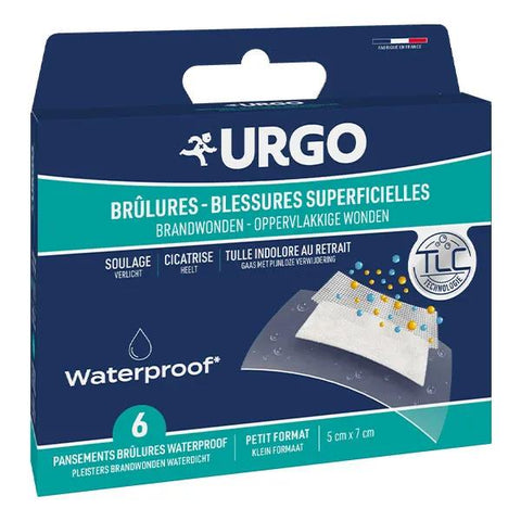 Urgo Erste Hilfe Brandwunden Oberflächliche Wunden Wasserfeste Pflaster 5 x 7 cm 6 Stück