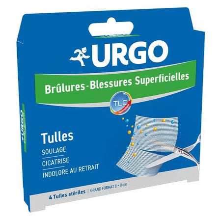 URGO Brûlures Tulles 8X8, PF, boîte de 4 tulles